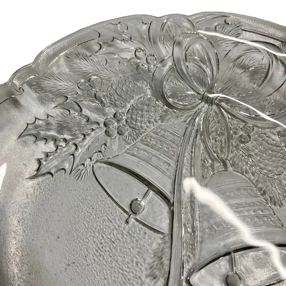Vintage Mikasa Crystal HOLIDAY BELLS Hostess Platter Christmas Tray 14 3/4